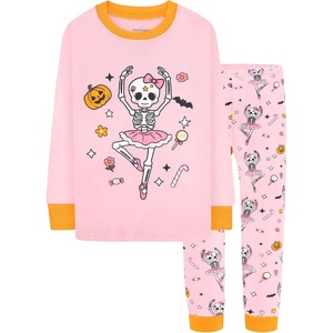 DAUGHTER QUEEN Boys & Girls 100% Cotton Halloween & Christmas PJS 18M-12Y(2pcs-pink-skeleton-hga26)